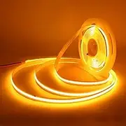 XUNATA 12V COB LED Strip with Power Supply, 320 LEDs/m Flexible Light Ribbon, Self-Adhesive Tape for Indoor Home Commercial Cupboard TV Backlight(Golden Yellow, 5m)