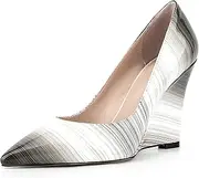 [UP2STEP] Women Fashion Vegan Patent Leather High Wedge Heel Shoes Pointed Toe Slip on Pumps for Daily