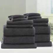 14pc Renee Taylor Cobblestone Bath/Hand Towel Set 650 GSM Cotton Ribbed Granite