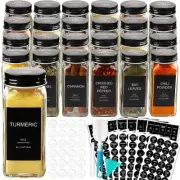 AISIPRIN 24 Pcs Glass Spice Jars with 398 Labels, 4oz Empty Square Spice Cont...