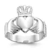14k White Gold Claddagh Ring for Men Size 9, 4.74gram