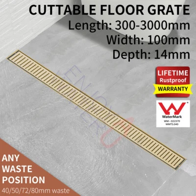 300mm-3000mm Bathroom Shower Grate Drain Strip Floor Waste Filter Gold Outdoor