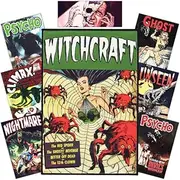 [Concrete Schoolyard] 8 Horror Patch Set | Witchcraft Vintage Comic Back Patch + 7 | Iron-On Patch for Jacket & Clothing | 1950s Graphic Patch for Fans of Metal, Rockabilly, Punk & Alternative Style