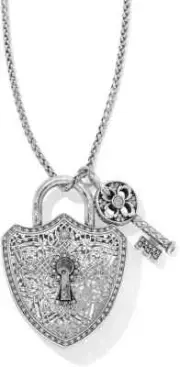 Brighton Sahuri Padlock Long Large Silver Key Statement Necklace NWT $168