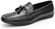 [Generic] Driving Loafers for Men Boat Shoes Slip OnGenuine Leather Emboss Pattern Soft Flats Shallow Tassels Breathable Lined Lug Sole