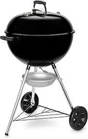 [weber] Original Kettle Charcoal Grill Barbecue, 57cm | E-5710 BBQ Grill with Lid Cover, Thermometer, Stand & Wheels | Freestanding Outdoor Oven & Cooker with Porcelain-Enamelled Bowl - Black (14101004)