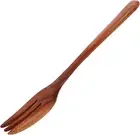 Cabilock Salad Mixing Fork Wood Salad Servers Long Handle Cooking Fork Wooden Ki