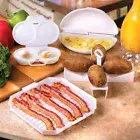 4Pcs Microwave Cooking Set with Bacon Baking Plate Egg Steamer Fried Egg ✔