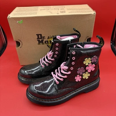 NEW Dr Doc Martens Floral Coated Glitter PU+Athena 1460-J Classic Boots Size 5
