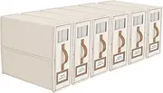 BDZBREN Bed Sheet Organizers And Storage,Foldable Sheet Organizer For Linen Closet,Linen Bedding Storage Box With Leather Handle For Bedsheets,Flannel Blankets,Thin Quilts (Beige, 6 Pack)