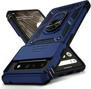 Vinve for Google Pixel 6 Pro Case with Slide Lens Cover, Military Grade Drop Protection, Magnetic Rotated Ring Holder Kickstand Protective Phone Case (Navy Blue)