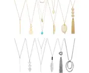 12 Pcs Long Pendant Necklace Set Y Tassel Leaf Circle Bar Necklace