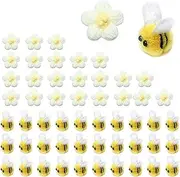 Pack of 30 Bee Decoration, Plush Material Felt Bees, Cute Decoration, Small Felt Bees, with 20 Pieces Crochet Flowers, Felted Bee Embellishments, for Hair Ropes, Hats, Scarves