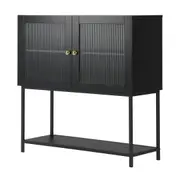 Oikiture Bathroom Cabinet Floor Cupboard Storage Two Tempered Glass Door Black