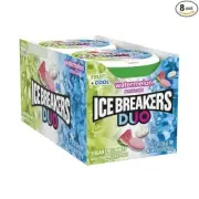 ICE BREAKERS Duo Fruit Plus Cool Watermelon Sugar Free Breath Mints Tins,pck 8