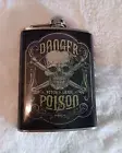 Stainless Steel 8 ounce Hip Flask "Danger Poison Witches Grade"