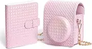 LIFEBEA Instax Mini 12 Camera Case & Album Set, Holographic Woven Design, Metal Chain Strap, 64-Photo Album, Mini 12 Accessories Kit-Pink