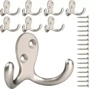 Ibosins 8 Pack Heavy Duty Double Prong Coat Hooks Wall Mounted with 16 Screws Re