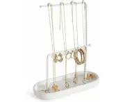 Jewellery Stand White | Jewellery Organiser | Metal Jewellery Tree for Chain and Ceramic Jewellery Tray for Rings, Earrings, Bracelets, Watches and