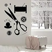 Wall Stickers Wall Decal Tailor Shop Sewing Atelier Scissors Button Needle Threads Vinyl Sewing Wall Decor Mural 122x84cm
