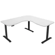 FORTIA Corner Standing Desk, 1730W x 1730W x 750D, 3 Motors, 120kg Load, Sit to Stand Up Electric Height Adjustable, White/Black Frame