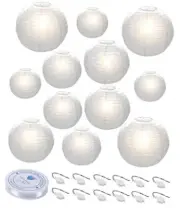 Paper Lanterns, 6" 8" 10" 12" Round Paper Lantern with LED Lantern White