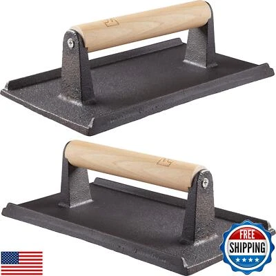 Pro Grade, Pre Seasoned Cast Iron Grill Weight 2Pk. Heavy Duty Steak and Burg
