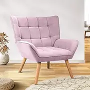 Oikiture Armchair Accent Lounge Sofa Chairs Stoolseating Soft Home Office Furniture Stools for Dining Living Room or Bedroom Fabric Upholstered, Pink