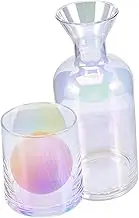 BIUDECO 1 Set Nightstand Carafe with Cup Clear Glass Pitcher and Wood for Bedroom for Juice Iced Tea and Water Present for Housewarming Birthdays and Special Occasions