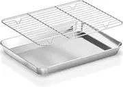 Baking Sheet Pan with Rack Set, Stainless Steel Cookie Sheet Pan Tray with Cooling Rack for Oven Use, Cooking Roasting, Non Toxic & Dishwasher Safe, Heavy Duty