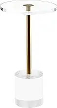 Artmaze Clear Acrylic End Table,Side Table,Brushed Brass Metal,Round,for Office, Living Room and Bedroom,Easy Assembly,12x12 inch，21.3 inch high