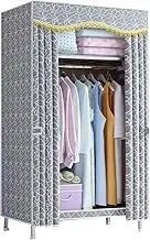 Canvas Wardrobe Portable Wardrobe Cupboard Clothes Storage Organiser with Curtain Cover with Hanging Rail for Bedroom, Study