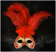 Italian Venice Venetian Masquerade Mask - Ciuffo Nick Red
