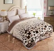 200x230cm Queen Size Super Soft Warm Fluffy Blanket Double Layer Mink Blanket Double Bed Linen Thick Winter Warm Throw (Brown Square)