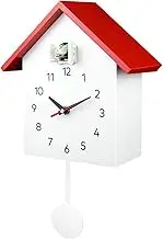 Cuckoo Clock Wall Clock Bird Song Chime Cuckoo Clock for Living Room Kids Bedroom for Home Decor(Red)