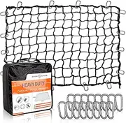 Seven Sparta 5' x 7' Bungee Cargo Net Stretches to 10' x 14' for Truck Bed, Pickup Bed, Trailer, Trunk, SUV with 16 Bonus D Clip Carabiners Universal Heavy Duty Car Rear Organizer Net