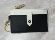 Anne Klein Card Case ID Wallet Thin Black White, Classic, Zip Snap NWT
