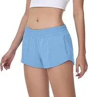 [MCEDAR] Women's Lightweight Running Shorts Low Waisted，Mesh Liner Quick-Dry Athletic Workout Gym Short with Zip Pocket