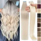 80pcs Tape in Russian 100% Remy Human Hair Extensions Skin Weft Full Head Blonde