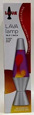 Lava Lamp The Original Silver Base Lamp w/ Yellow Wax in Purple Lava