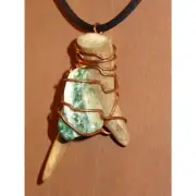 Male or unisex wire wrapped Antler with green and white agate stone pendant