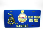 KANSAS STATE FLAG GADSDEN FLAG DON'T TREAD ON ME METAL CAR NOVELTY LICENSE PLATE