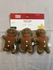ZippyPaws 3-Pack Holiday MINIZ GINGERBREAD MEN Squeaky Dog Toy -FREE SHIPPING-