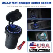 Car Marine Boat USB C Car Charger Outlet Socket Port PD3.0 USB-C and 18W QC3.0