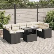 8 Piece Patio Garden Sofa Set Outdoor Furniture with Cushions, Black Poly Rattan, Adjustable Tabletop, Storage, UV-Resistant, Perfect for Balcony, Porch, Terrace or Bistro Conversations