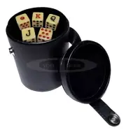 16mm Spanish Poker Dice Bone Tone + Deluxe Dice Cup w/Storage Compartment