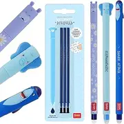 LEGAMI - Set of 3 Cute Erasable Gel Pens + 3 Blue Refills, with Thermosensitive Erase Ink, 0.7mm Tip, Shark, Elephant, & Hippo Design