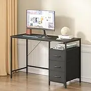 Advwin 120cm Computer Desk with Reversible Drawers Gaming Desk Study Desk with Storage Home Office Desk for Bedroom Living Room Workstation, Black