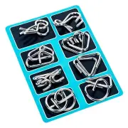 8pcs Metal Montessori Puzzle Wire IQ Mind Brain Teaser Blue Toys for Adult Child
