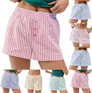 [Generic] Womens Plaid Pajamas Shorts Casual Boxer Shorts Comfort Cotton Pajama Lounge Pj Gingham Shorts Y2k Beach Bottoms
